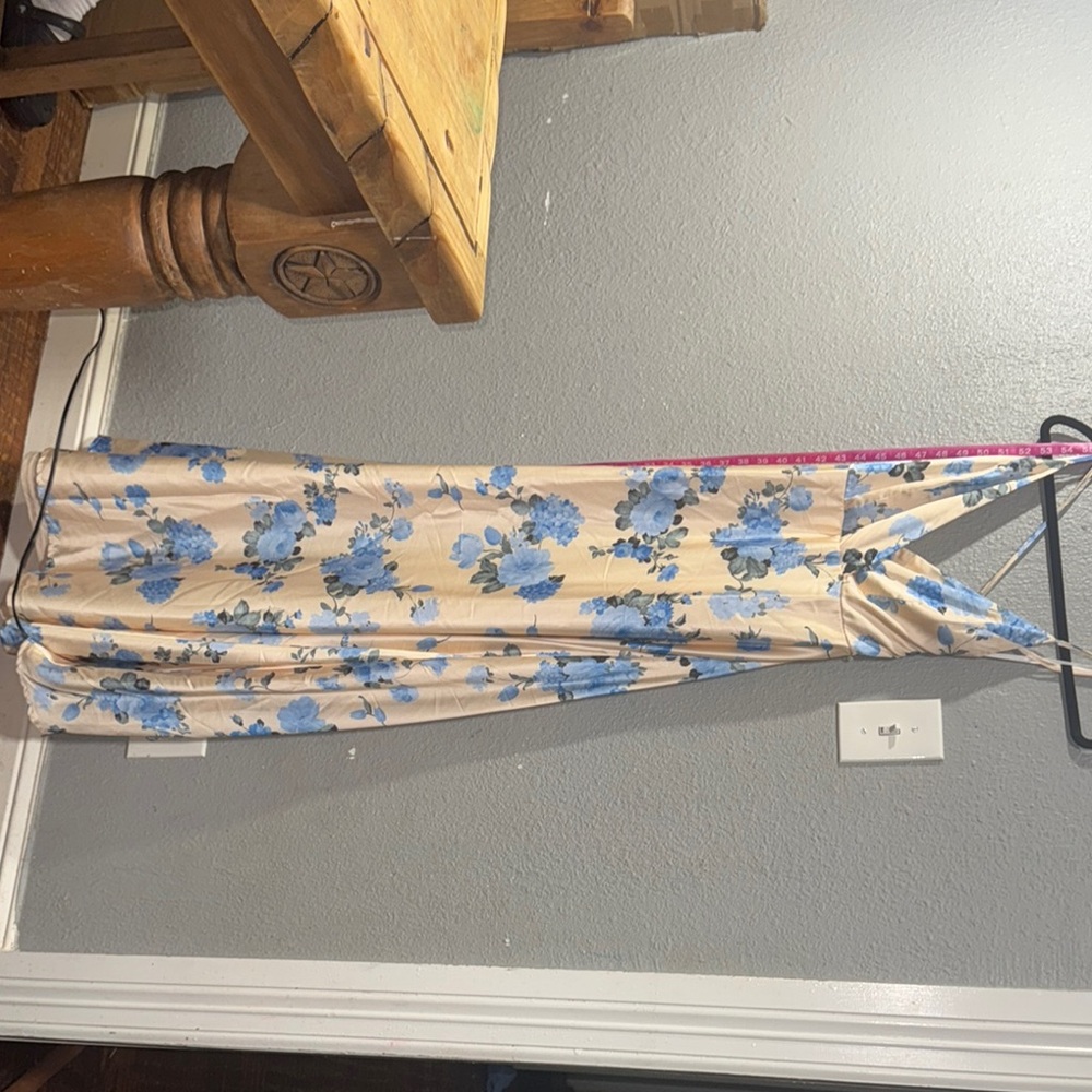 Lulu's Cream and Blue Floral Prom Dress